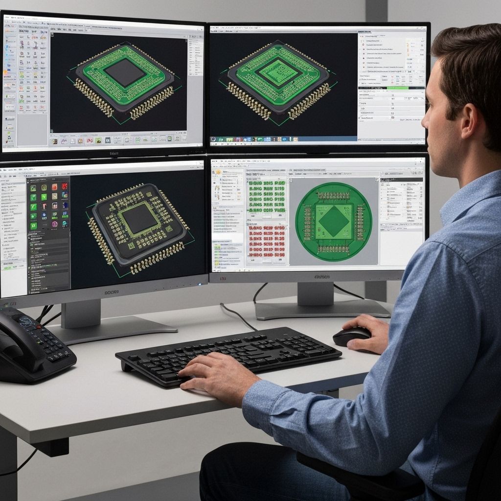 Chip design workstation with multiple monitors